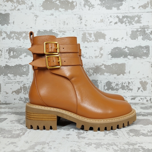 NEW Aerosoles Ronald Brown Leather Buckle Chunky Ankle Boots X479 - Picture 4 of 11